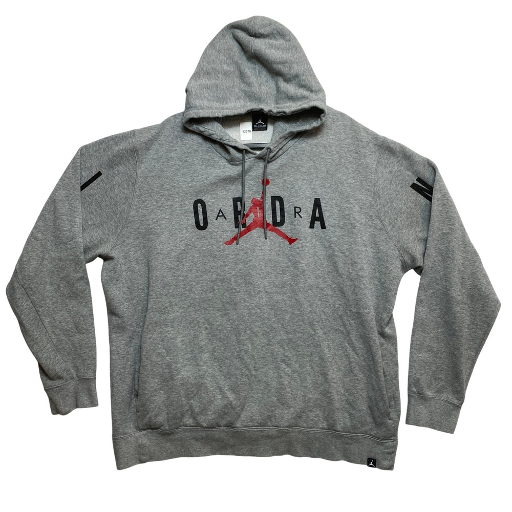 Jordan Hoodie Men XXL Gray Graphic Jumpman Pullover Athletic Sweatshirt